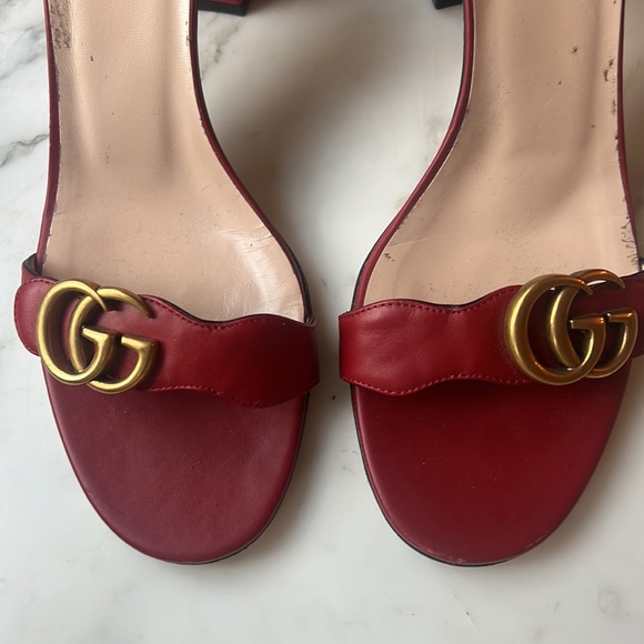Gucci red leather, Marmont block heel sandals - Picture 3 of 7